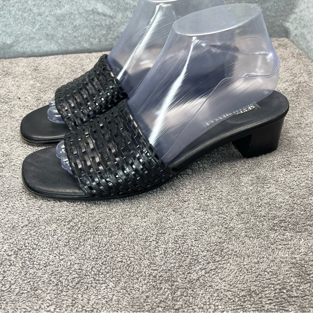 Sesto Meucci Women’s Sandal Size 8.5 NARROW Woven Open Toe Leather Slides Black